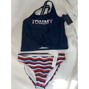 Tommy Hilfiger large GIRLS SWIMSUIT Tankini Bikini 2 Piece New 4th July Stripes